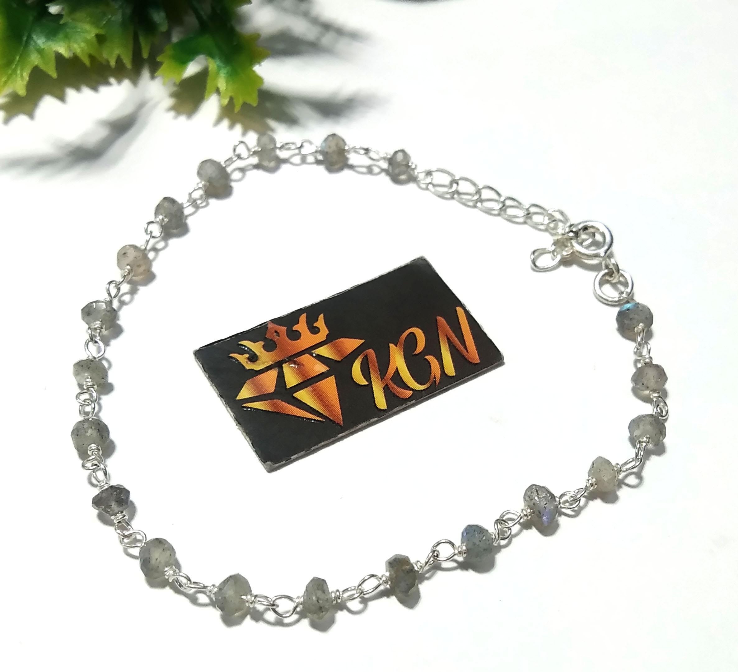 Natural Labradorite Faceted Stone Bracelet, 925 Sterling Silver Jewelry Good Quality Labradorite Bracelet 8 inches Gift For Girls & Women.